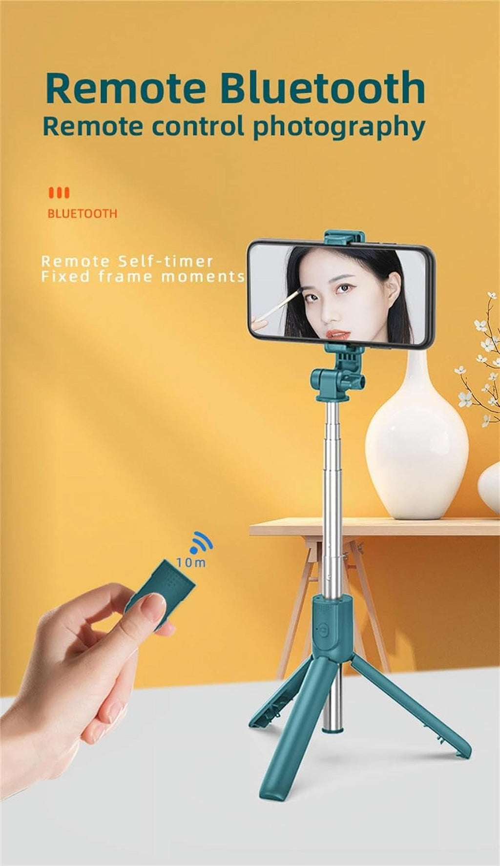 Selfie Stick Tripod,3 in 1 Extendable 360° Rotation Tripod Stand with Detachable Wireless Remote Portable Mobile Phone Holder Compatible with Iphone,Android,Samsung (White+Light)